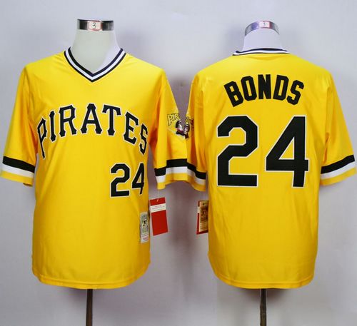 Mitchell And Ness Pirates #24 Barry Bonds Yellow Throwback Stitched MLB Jersey - Click Image to Close